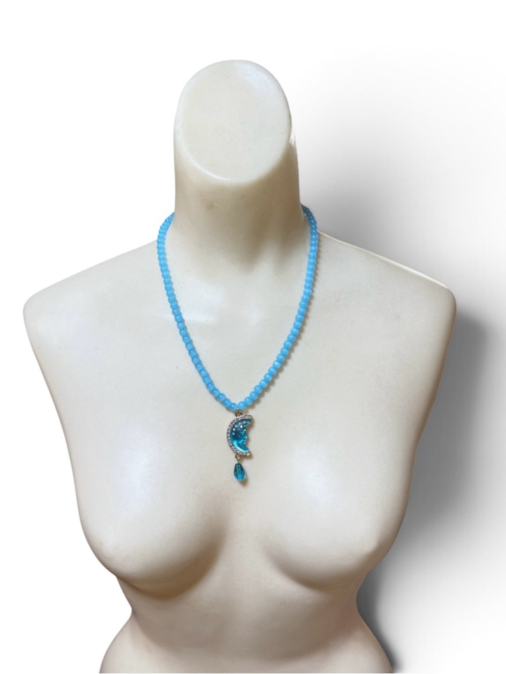 Vintage Kirks Folly Blue Moon Face AB Rhinestone Beaded Necklace 20.25”